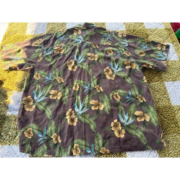Tommy Bahama Mens XXL Brown Silk Floral Bird of Paradise Tropical Camp Shirt - Picture 7 of 7